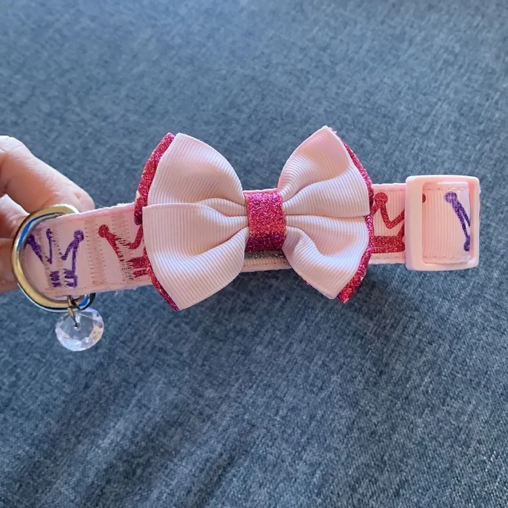 ‎Top Paw® Princess Dog Collar pink bow crown tiara gem